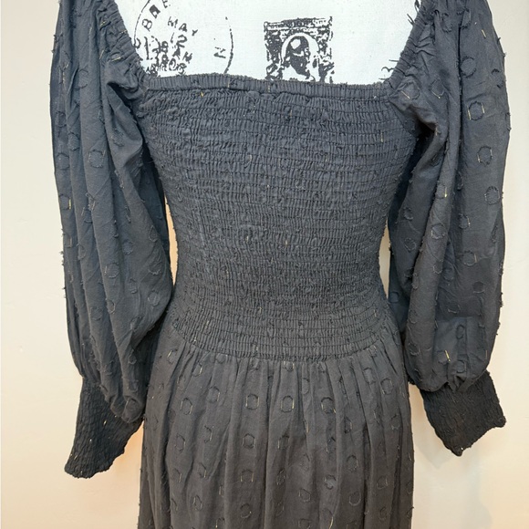 Oliphant Smocked Top Ruffle Midi- Midnight Black/Gold Tiered Dress, Size SMALL - Picture 12 of 17